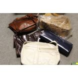 A SELECTION OF LEATHER HANDBAGS ETC