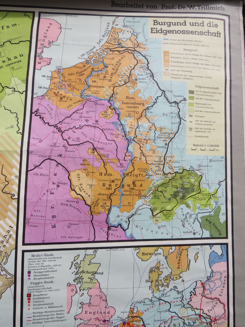 A LARGE ROLLABLE WALL MAP BY GEORGE WESTERMANN SHOWING EUROPE IN THE TIME OF THE 15TH CENTURY - - Image 4 of 5