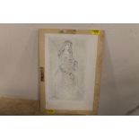 A SMALL PENCIL STUDY OF A WOMAN IN AN ELEGANT DRESS SIGNED LOWER RIGHT JOHN