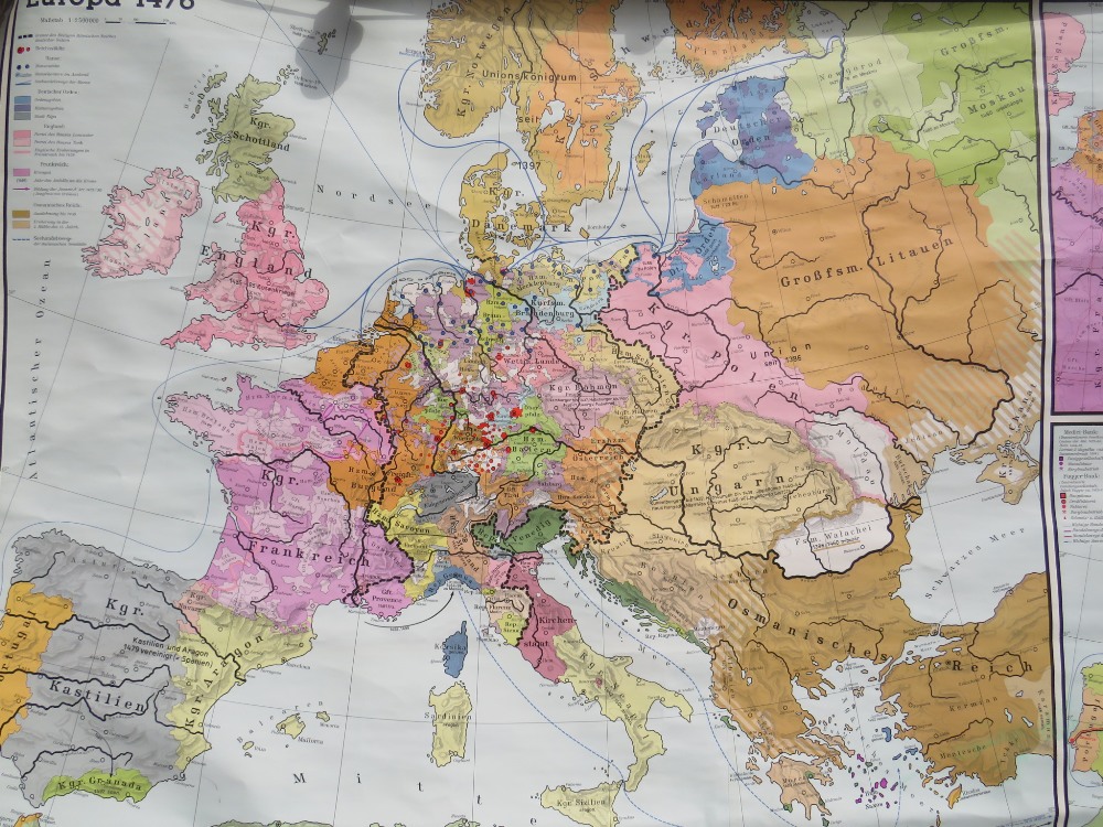 A LARGE ROLLABLE WALL MAP BY GEORGE WESTERMANN SHOWING EUROPE IN THE TIME OF THE 15TH CENTURY - - Image 2 of 5