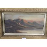 A PAIR OF ANTIQUE GILT FRAMED OIL ON CANVAS MOUNTAINOUS LAKE SCENES