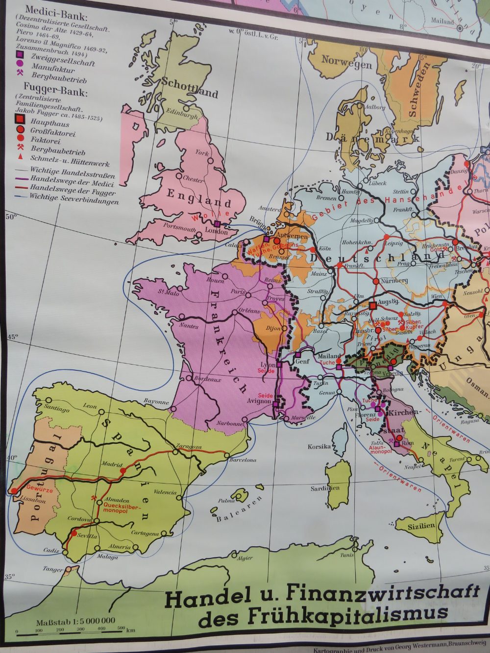 A LARGE ROLLABLE WALL MAP BY GEORGE WESTERMANN SHOWING EUROPE IN THE TIME OF THE 15TH CENTURY - - Image 3 of 5