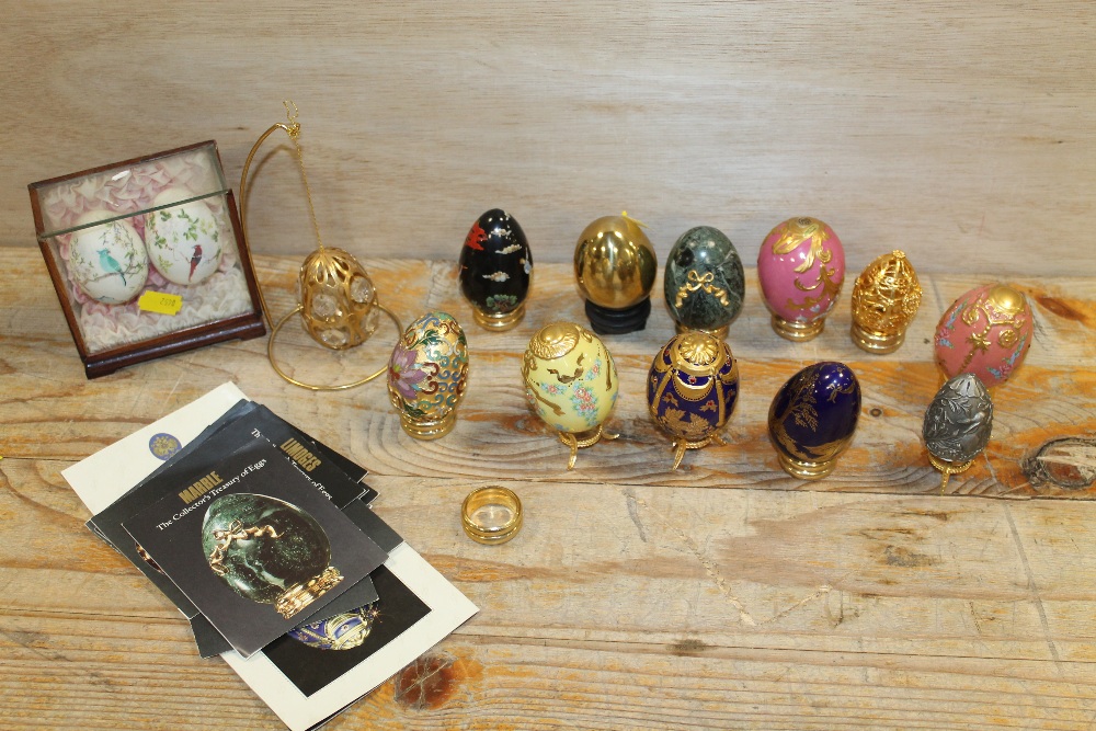 TWO SMALL TRAYS OF NOVELTY COLLECTORS EGGS AND STANDS