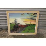 A FRAMED AND GLAZED OIL ON BOARD OF A STEAM TRAIN SIGNED BY DAVID NORMAN