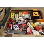 TWO TRAYS OF DIECAST VEHICLES TO INCLUDE DINKY ETC TOGETHER WITH COMPUTER CASSETTES ETC