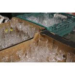 THREE TRAYS OF ASSORTED CRYSTAL AND CUT GLASS TO INCLUDE AN ETCHED ROYAL BRIELEY CRYSTAL BOWL .