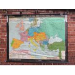 A LARGE ROLLABLE WALL MAP BY W. LEIRING 1961 SHOWING EUROPE BEFORE WW1, APPROX 196 X 150 CM