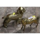 A BRASS MODEL OF A HORSE TOGETHER WITH A BRASS DOG