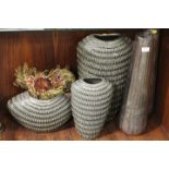 A SELECTION OF METAL AND POTTERY MODERN FLOOR VASES ETC