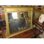 A 19TH CENTURY GILT OVERMANTLE MIRROR WITH CARVED DETAIL, H 78 cm, W 103 cm