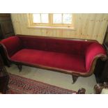 A LARGE 19TH CENTURY MAHOGANY FRAMED SETTEE, W 232 cm