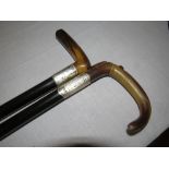 TWO SILVER COLLARED EBONISED WALKING CANES