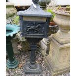 A REPRODUCTION CAST POST BOX ON STAND, H 116 cm