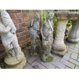 A PAIR OF FIGURATIVE GARDEN WATER CARRIER STATUES, H 69 cm (2)