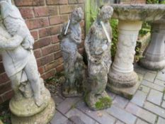 A PAIR OF FIGURATIVE GARDEN WATER CARRIER STATUES, H 69 cm (2)