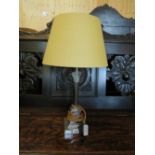 A SILVER PLATED CORINTHIAN COLUMN TABLE LAMP AND SHADE