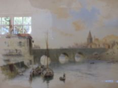 H B WINBUSH (1859 - 1910). A Continental river scene, watercolour, 20 x 25 cm