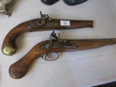 TWO ANTIQUE FLINTLOCK AND PERCUSSION PISTOLS, L 36 cm (2)