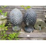 TWO DECORATIVE GARDEN PINEAPPLE GATE TOPPERS, H 46 cm (2)