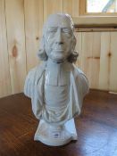 A 19TH CENTURY STAFFORDSHIRE BUST DEPICTING THE REVEREND JOHN WESLEY, H 29 cm