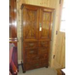A 19TH CENTURY BURR WALNUT CABINET ON CHEST, THE TWIN DOORS OPENING TO SHELVES, H 169 cm, W 80 cm