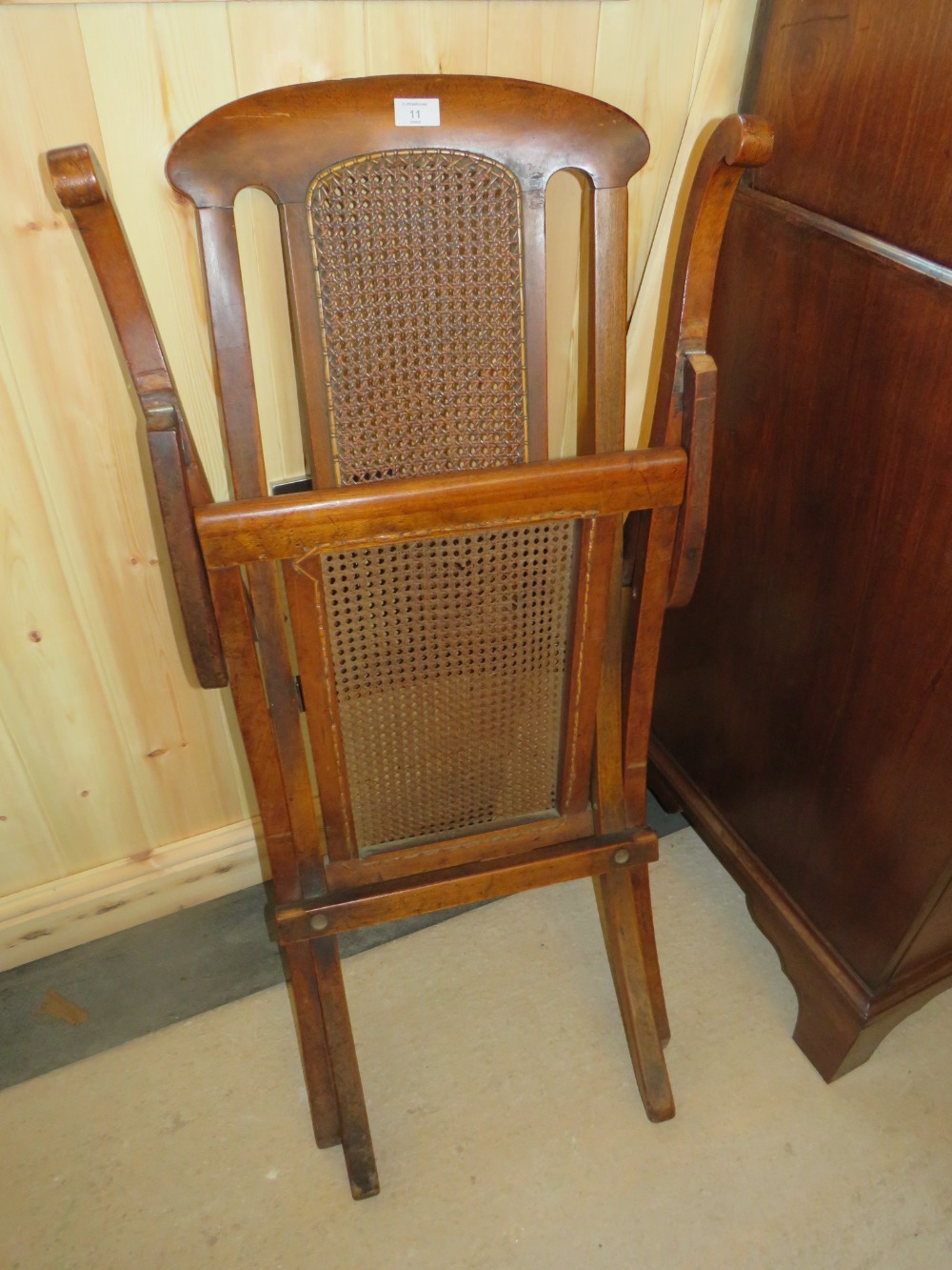 AN ANTIQUE MAHOGANY FRAMED BERGERE FOLDING CHAIR - Image 2 of 2