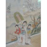 A JAPANESE 20TH CENTURY WATERCOLOUR DEPICTING GEISHA, 35 x 24 cm