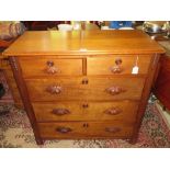 A 19TH CENTURY ELM CHEST OF DRAWERS, WITH FIVE DRAWERS, CARVED HANDLES, H 99 cm, W 103 cm