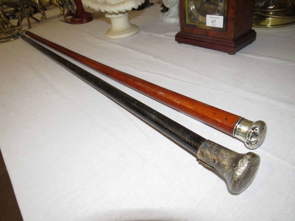 TWO SILVER TOPPED WALKING CANES