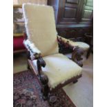 A 19TH CENTURY VICTORIAN MAHOGANY FRAMED GENTLEMANS ARMCHAIR - IN NEED OF UPHOLSTERY