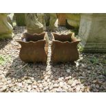 A PAIR OF SMALL CAST IRON SQUARE PLANTERS, W 20 cm (2)