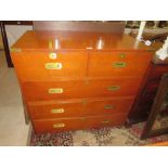 A LATE 19TH CENTURY MAHOGANY CAMPAIGN CHEST OF FIVE DRAWERS, WITH INSET BRASS HANDLES AND CORNER