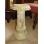 A VINTAGE ALABASTER JARDINIERE STAND WITH CARVED DETAIL, H 53 cm