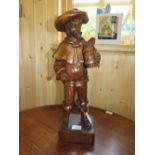 A BLACK FOREST, LIMEWOOD CARVED FIGURE OF A CAVALIER, H 50 cm