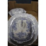 TWO TRAYS OF BLUE AND WHITE DINNERWARE