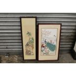 A FRAMED AND GLAZED SIGNED CHINESE PRINT ON SILK BY WEI TSENG YANG TOGETHER WITH A PAINTING ON