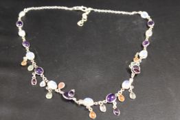 A SILVER MOONSTONE AND CABOCHON SET NECKLACE STAMPED 925