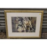 A FRAMED AND GLAZED WATERCOLOUR OF A VENETIAN FACADE BY TREVOUR WAUGH ENTITLED TOMB FACED IN THE