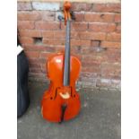 A STENTOR STUDENT CELLO IN CARRY CASE WITH 'LONDON' BOW