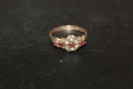 ANTIQUE 9CT GOLD GARNET AND PEARL RING CHESTER HALLMARK