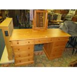 A MODERN PINE TWIN PEDESTAL DESK WITH MIRROR W-145 CM