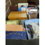 A TRAY OF ASSORTED GAMES ETC TO INCLUDE CHESS SETS AND DOMINOES