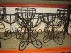 EIGHT WROUGHT IRON FLOWER BASKETS TOGETHER WITH TWO HANGING BASKETS