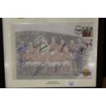 A FRAMED AND GLAZED SIGNED FIRST DAY COVER OF ENGLANDS 1966 WORLD CUP HEROES
