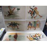 A TRAY OF ASSORTED POSTCARDS, FIRST DAY COVERS ETC WITH MANY ON A SPORTING THEME