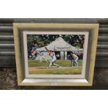 A FRAMED LIMITED EDITION 'ENHANCED CANVAS' BY SHERREE VALENTINE DAINES ENTITLED 'HIT FOR SIX' NUMBER