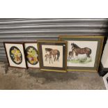 FOUR FRAMED AND GLAZED PICTURES TO INCLUDE TWO MARE AND FOAL EXAMPLES