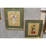 TWO GILT FRAMED AND GLAZED MIXED MEDIA STUDIES OF COSTUME DESIGNS WITH DETAILS LABELLED VERSO
