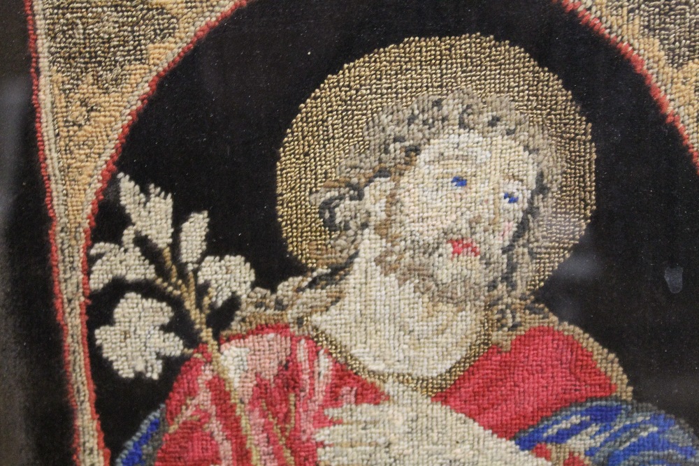 A FRAMED AND GLAZED TAPESTRY PANEL OF JESUS - Image 2 of 3
