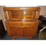 A 20TH CENTURY OAK GLAZED COURT CUPBOARD - W 122 CM